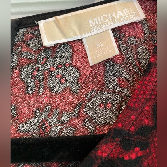 NWOT MICHAEL KORS RED & BLACK FLORAL MIDI SHEATH DRESS - SIZE XL - Picture 5 of 16
